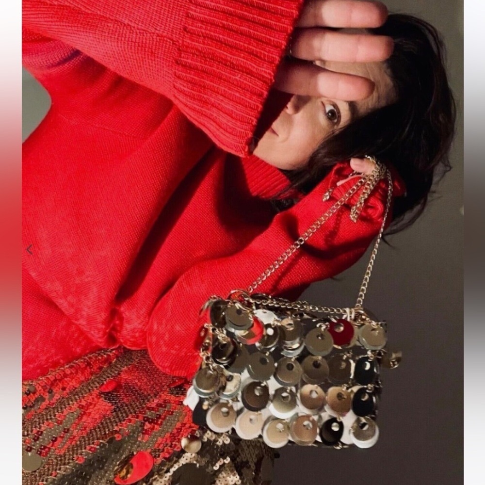 PACO RABANNE X H&M SILVER GOLD SEQUIN DISC EMBELLISHED CHAIN SHOULDER BAG NWT! - Picture 5 of 14